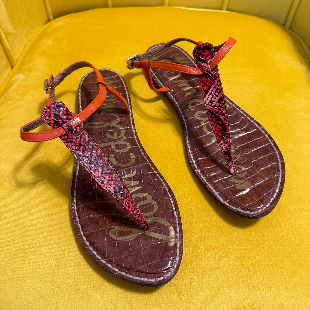 Sam Edelman Gigi Orange Snake Skin Sandal, size 9